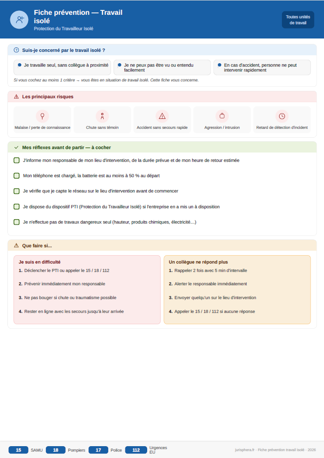 FICHE PREVENTION TRAVAIL ISOLE