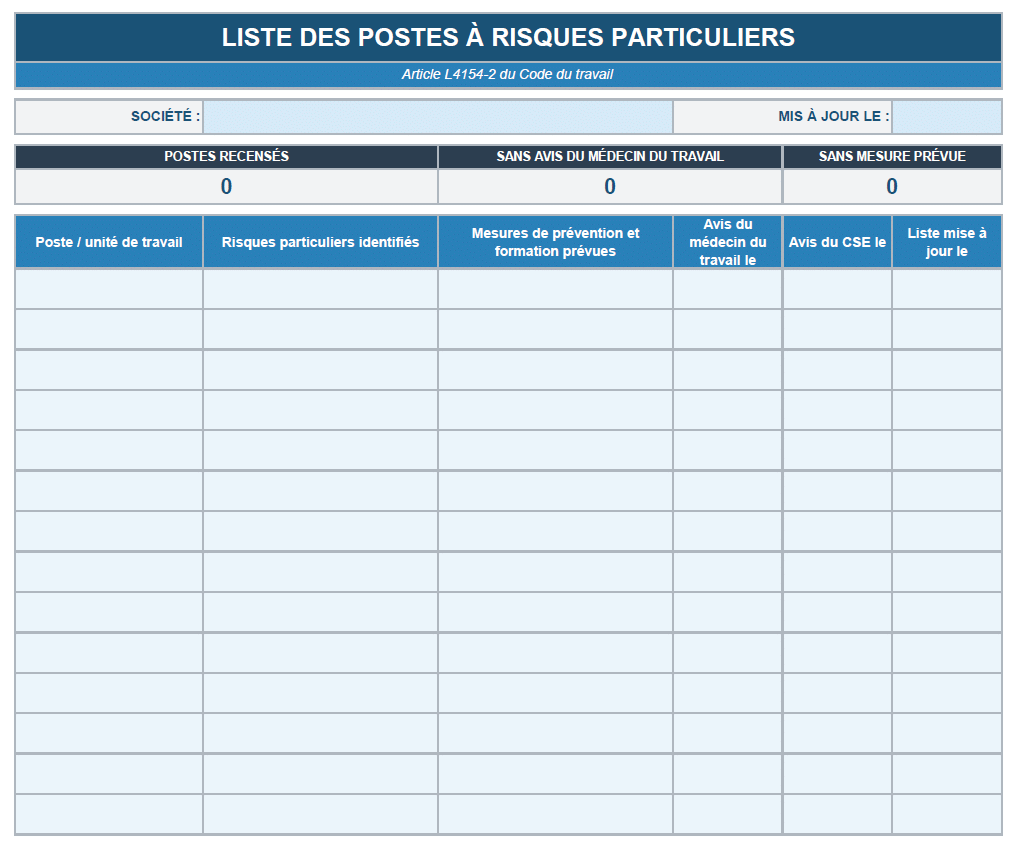 LISTE DES POSTES A RISQUES PARTICULIERS
